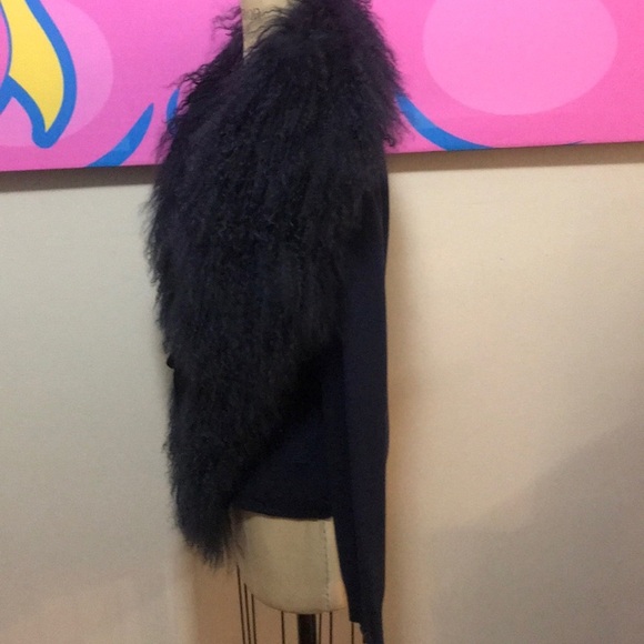 RED Valentino Navy Blue Wool Cardigan Fur Trim - Picture 6 of 8